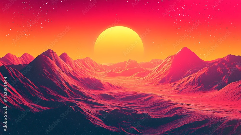 Vibrant Sunset Over Retro Mountains: A Striking Digital Illustration. AI Generated Vibrant Sunset Over Retro Mountains: A Striking Digital Illustration. AI Generated