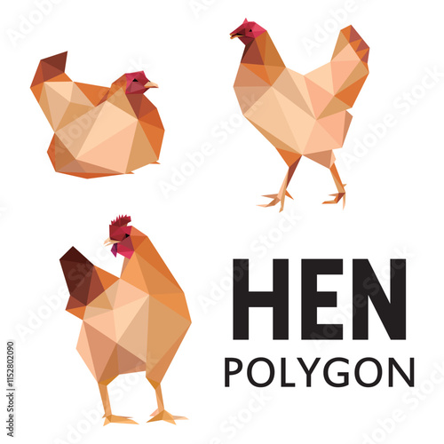 Hen Chicken in Polygonal Illustration Graphic Vector Set. Chicken Low Poly Vector. Collection of Hen in Abstract triangle Logo. Hen in polygonal vector logo. Hen low poly illustration set.