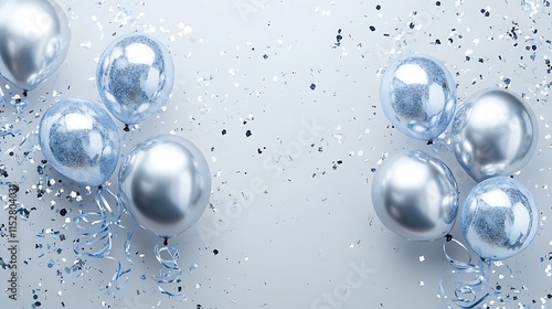 Wallpaper Mural Elegant Silver Balloons Gleam Festively on Light Gray Background: 3D Render Illustration. AI Generated Torontodigital.ca