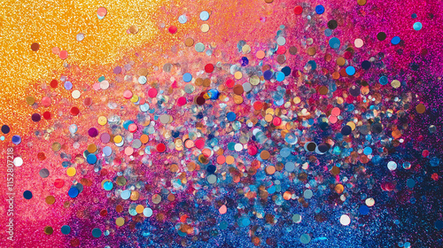 Colorful glitter and confetti on a bright gradient background. event posters, party invitations, pop art photo