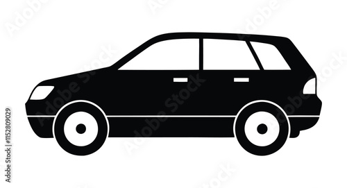 Car side view silhouette illustration. Modern vehicle vector design. Black and white car graphic. Minimalist automobile icon