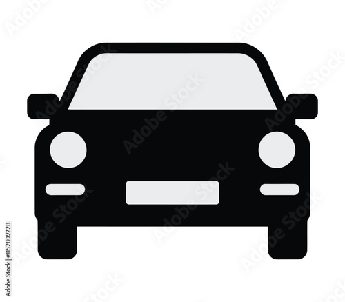 Car front view silhouette icon. Automobile front view car illustration with white background.