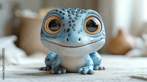 Adorable Cartoon Gecko Cute Reptile 3D Render Big Eyes Friendly photo