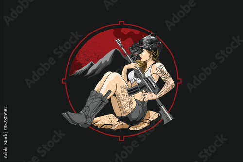 sexy women wearing night vision and rifle vector image template