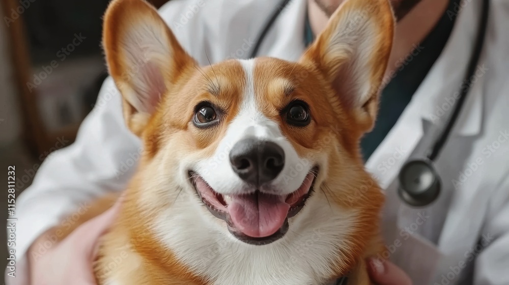 Veterinary care for a happy corgi dog animal clinic photo indoor close-up pet wellness Veterinary care for a happy corgi dog animal clinic photo indoor close-up pet wellness