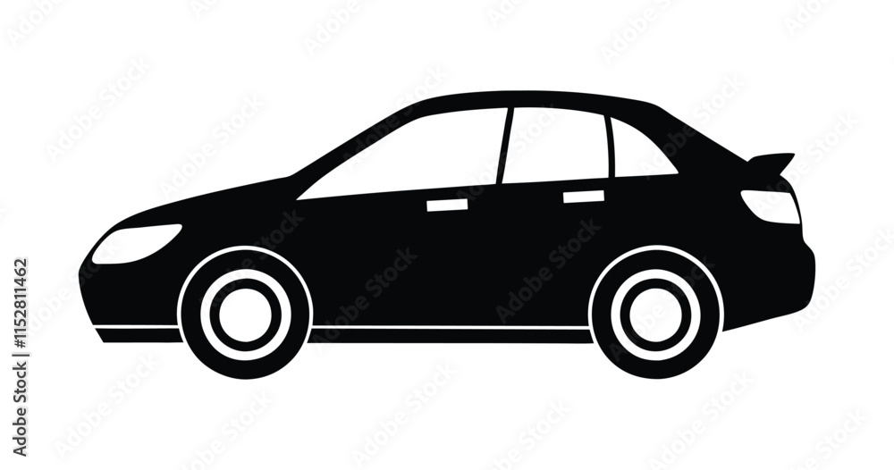 Fototapeta premium Car side view silhouette illustration. Modern vehicle vector design. Black and white car graphic. Minimalist automobile icon