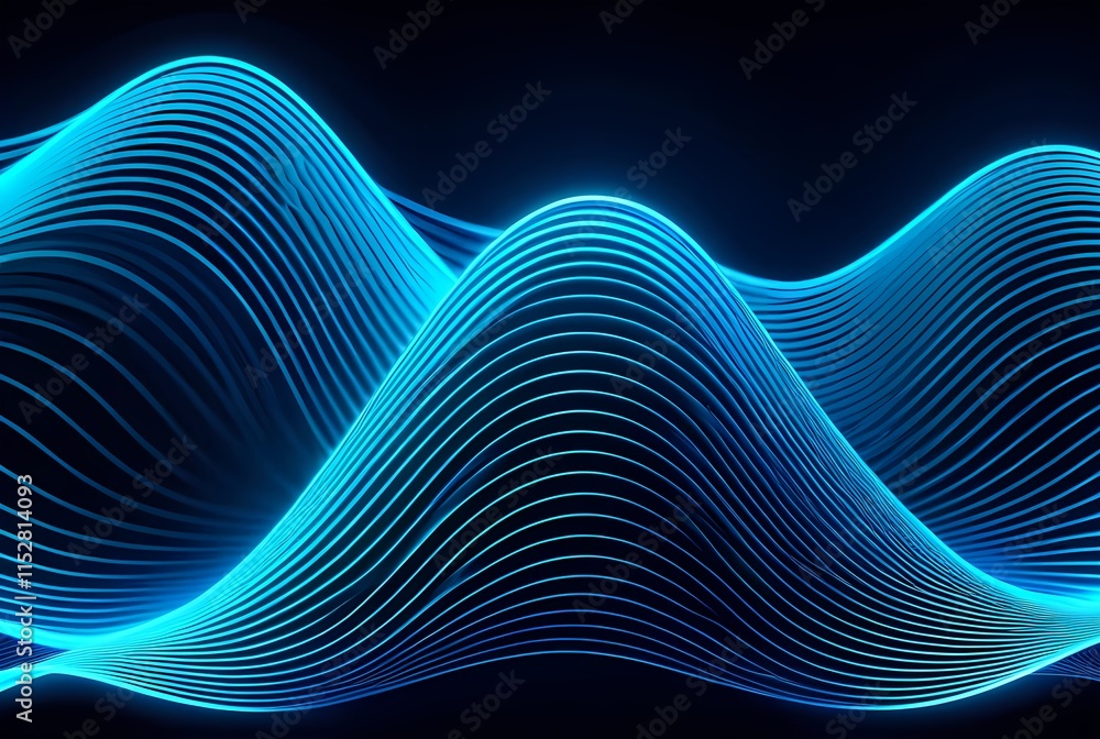 Glowing blue wave lines pattern, abstract digital frequency visualization background for technology and sound design projects Glowing blue wave lines pattern, abstract digital frequency visualization background for technology and sound design projects