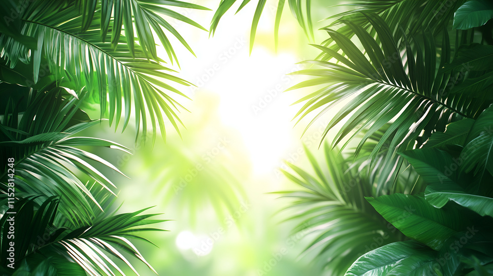 Fototapeta premium Palm leaves on a white background with copy space