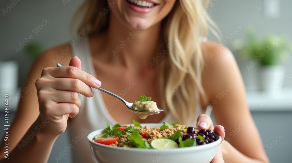 A close-up of a person enjoying a nutritious meal, such as a colorful salad or smoothie bowl, symbolizing healthy recovery A close-up of a person enjoying a nutritious meal, such as a colorful salad or smoothie bowl, symbolizing healthy recovery