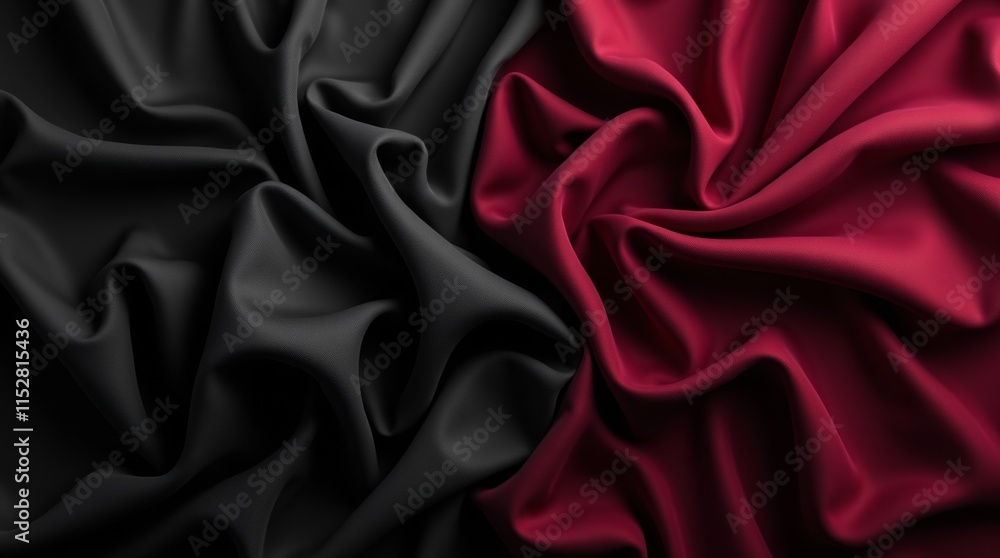 Obraz premium Black dark gray purple burgundy red background. Silk satin fabric. Luxury elegant beauty premium rich. Shiny glitter shimmer silky. Drapery fold crease. Christmas birthday Valentine romance festival