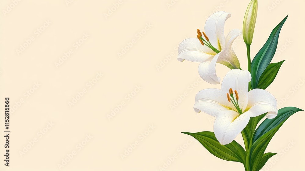 Naklejka premium Vintage Lily Floral Background for Sympathy Card with Copy Space