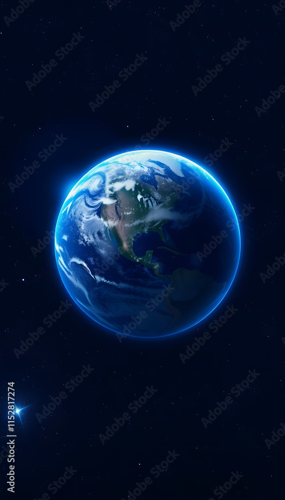 Obraz premium blue planet earth and satellite in space, vibrant, with white tones