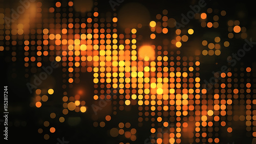 Abstract graphic design with glowing orange circles on a dark background.