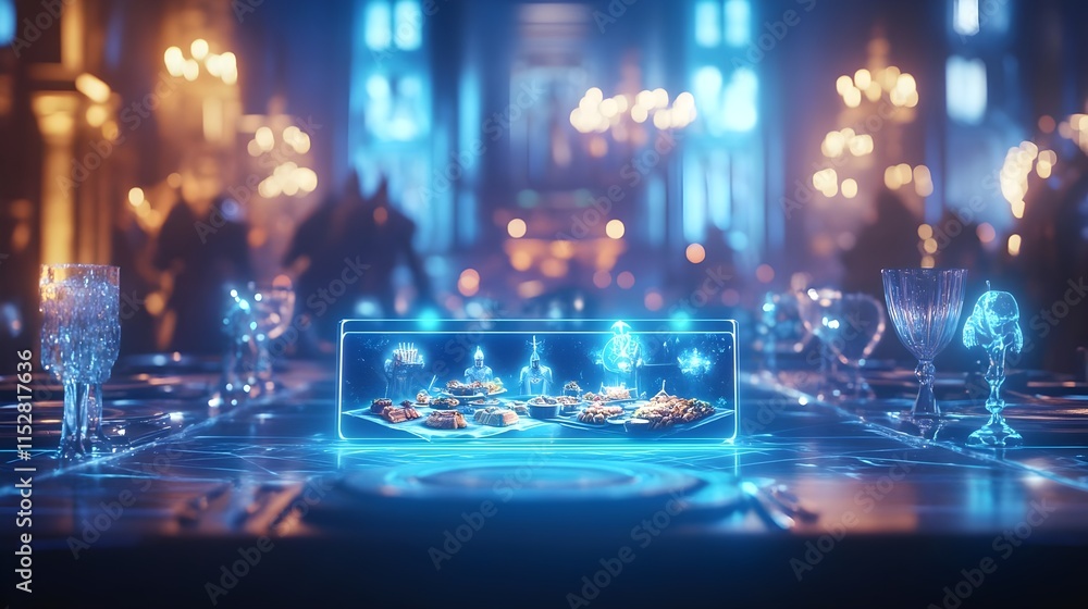 Fototapeta premium futuristic dinner table hologram feast - futuristic technology