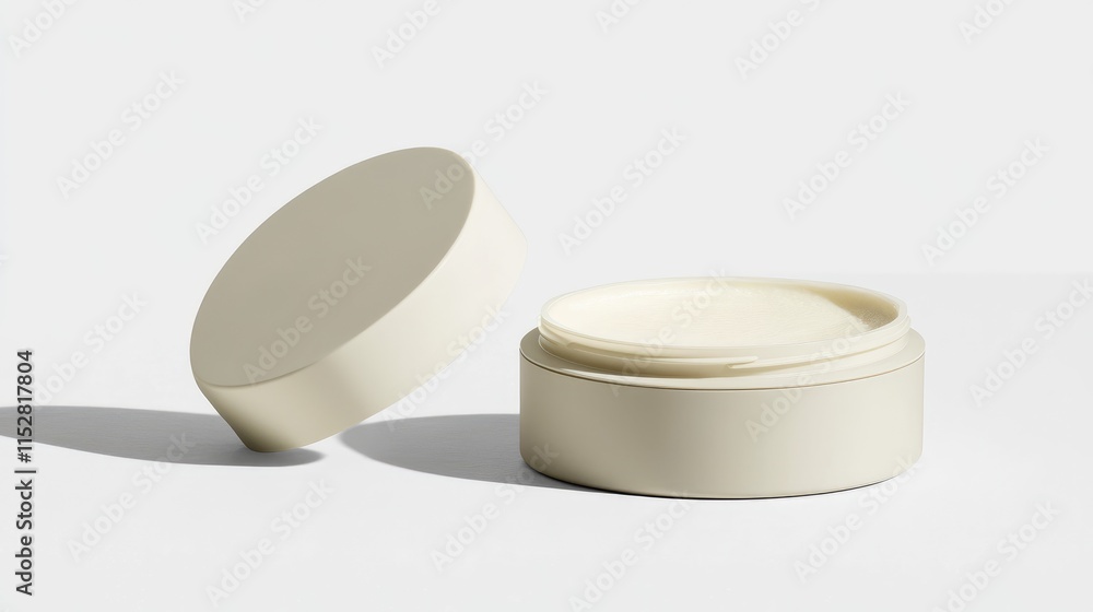Minimalist Cream Jar with Lid Opened on a Soft Background Minimalist Cream Jar with Lid Opened on a Soft Background