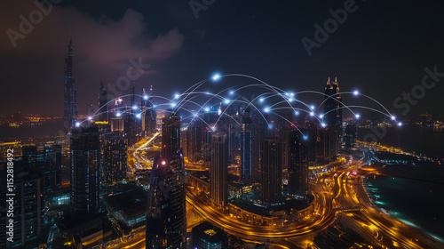 Wallpaper Mural Smart digital city with connection cyber security network reciprocity over the cityscape . future smart wireless digital city and social media networking systems that connects people within the city Torontodigital.ca