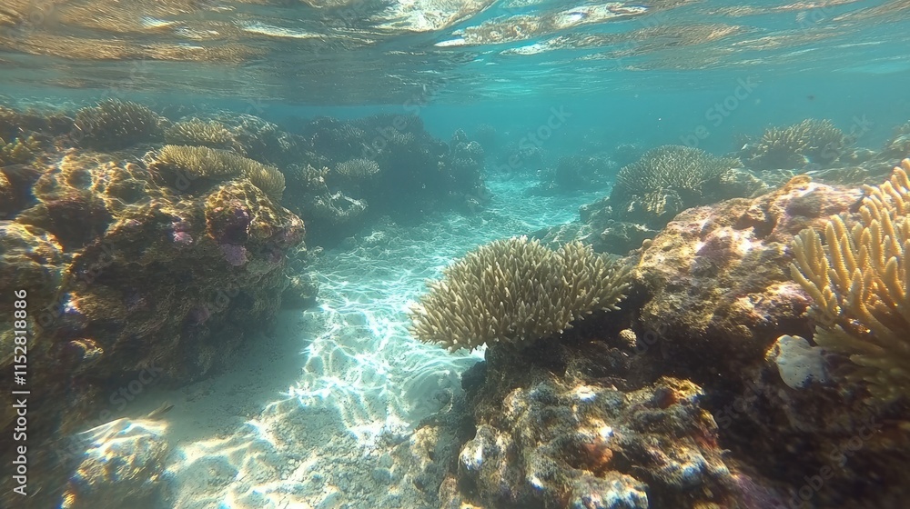 Fototapeta premium Underwater View of Vibrant Coral Reef in Clear Tropical Waters