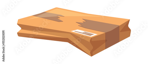 Damaged cardboard parcel box vector illustration