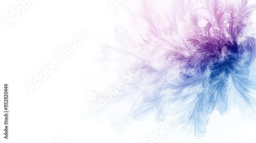 Abstract fractal pattern with delicate purple and blue hues radiating from a central focal point in soft, flowing design