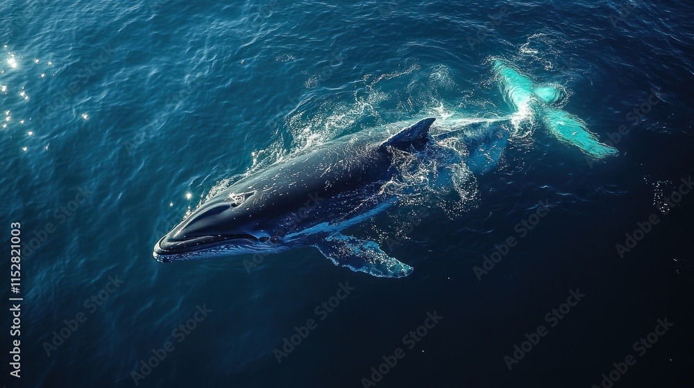 Fototapeta premium A majestic whale swimming gracefully in deep blue ocean waters.
