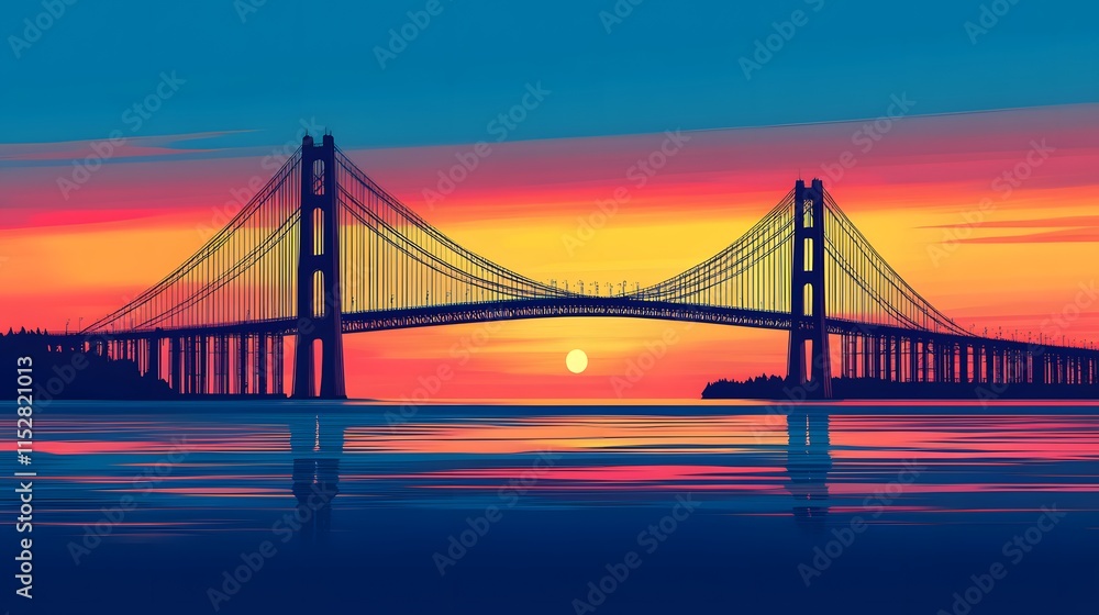 Fototapeta premium Suspension Bridge Sunset Silhouette Scenic Landscape