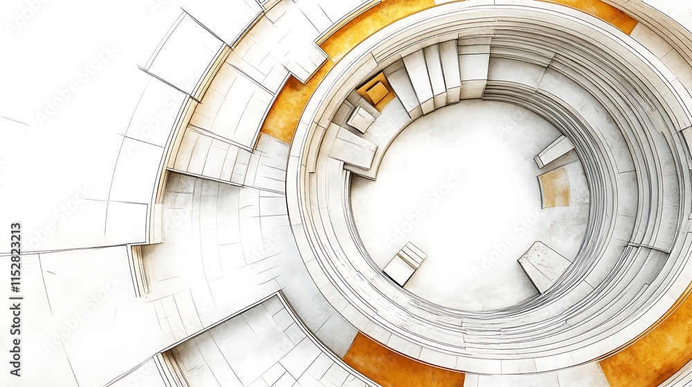Fototapeta premium Stunning Aerial 3D Render: Futuristic Circular Architecture Design. AI Generated