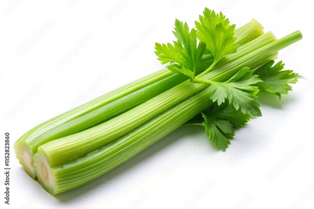 Celery Stalks Overhead: High Angle Photo of Isolated Celery on White Background Celery Stalks Overhead: High Angle Photo of Isolated Celery on White Background