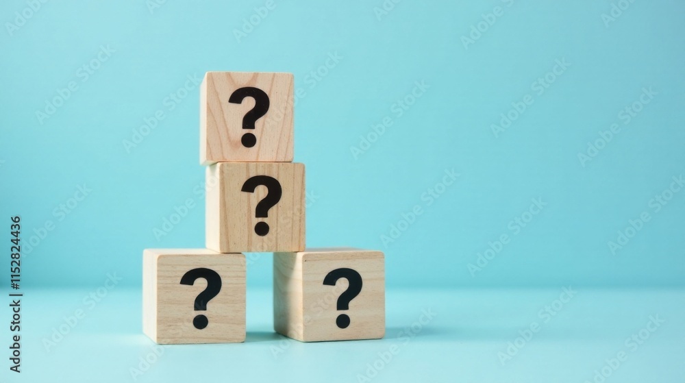 Uncertain Future A Stack of Wooden Cubes with Question Marks Represents Uncertainty and Inquiry Uncertain Future A Stack of Wooden Cubes with Question Marks Represents Uncertainty and Inquiry