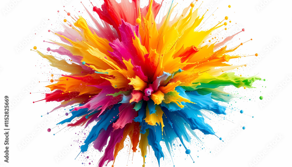 An abstract painting featuring a vibrant and dynamic explosion of colors, with hues of red, blue, yellow, green, and purple radiating outward in a harmonious blend, swirling patterns, vivid streaks An abstract painting featuring a vibrant and dynamic explosion of colors, with hues of red, blue, yellow, green, and purple radiating outward in a harmonious blend, swirling patterns, vivid streaks