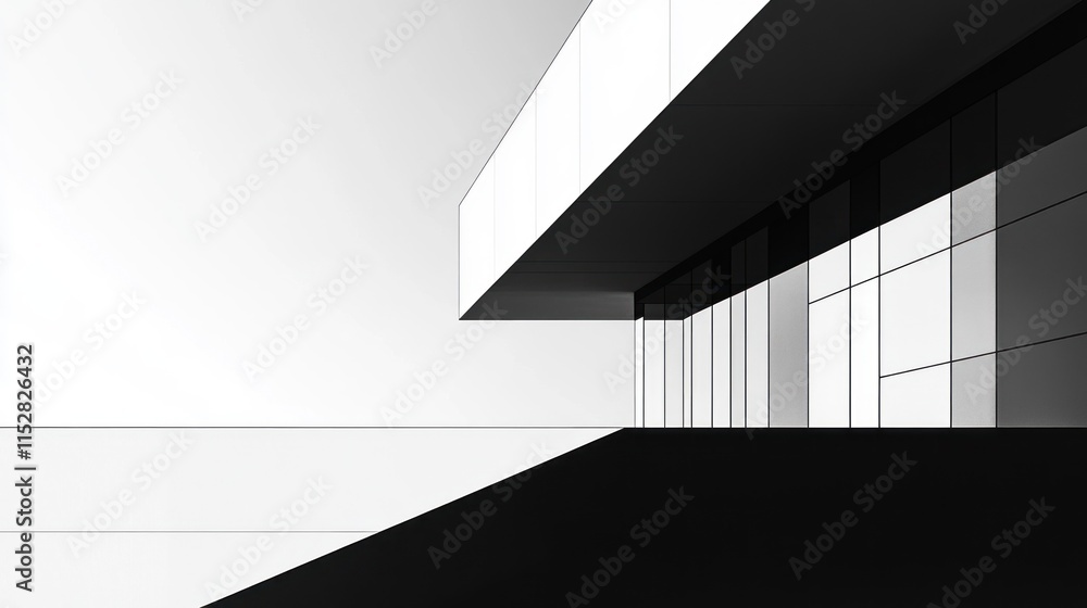 Obraz premium A minimalist architectural design featuring sharp lines and contrasting black and white elements.