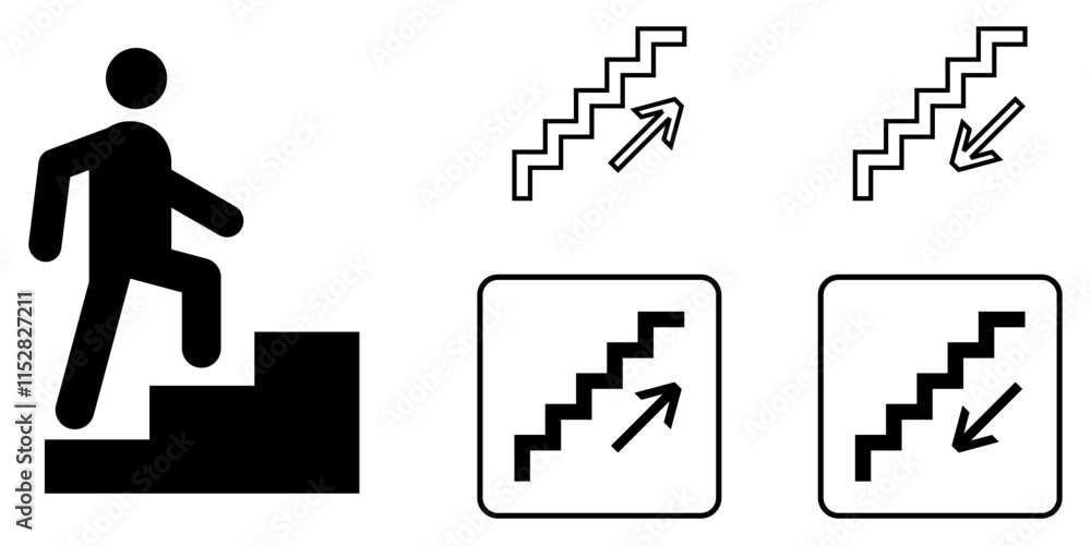 stairs up and down, downward, descent or went down, upward, climbing up the stairs, way direction with arrow vector pictogram sign icon symbol ui and ux design, glyphs and stroke line stairs up and down, downward, descent or went down, upward, climbing up the stairs, way direction with arrow vector pictogram sign icon symbol ui and ux design, glyphs and stroke line