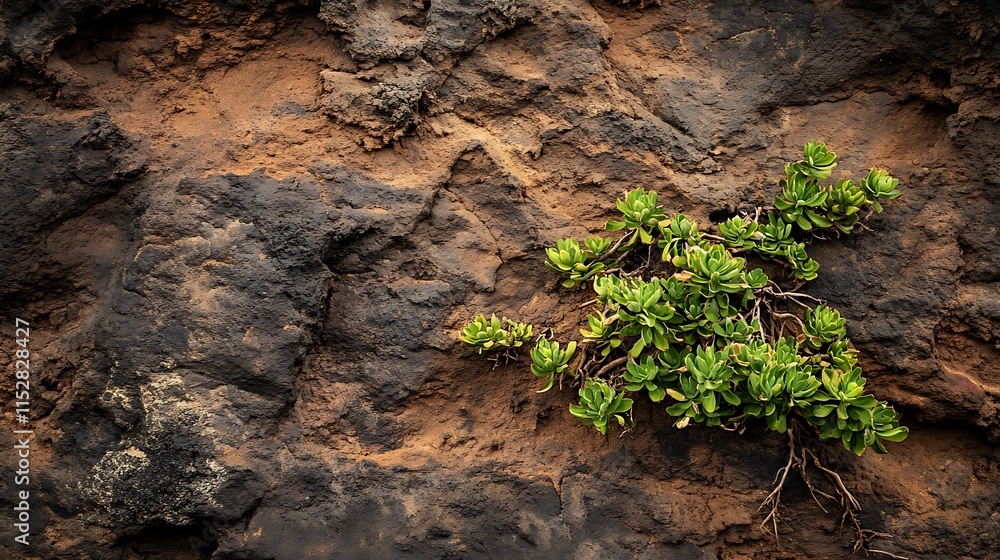 Fototapeta premium Close-up Photo: Resilient Plant Thriving Amongst Rugged Rocks. AI Generated