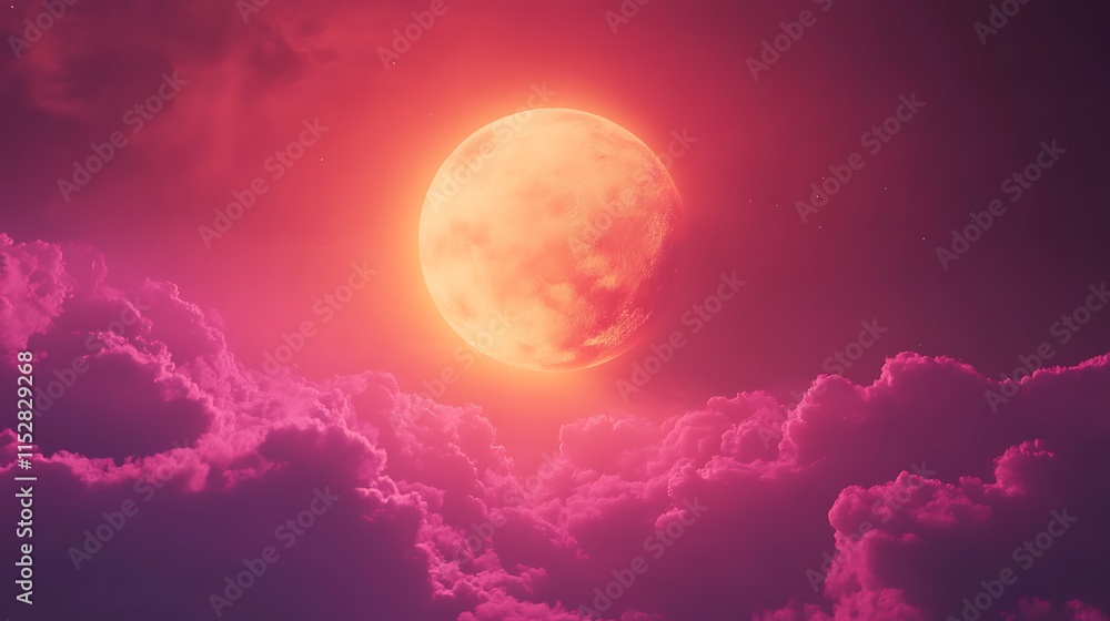 Fiery Crimson Moon Rises Through Vivid Night Clouds: Stunning Photo. AI Generated Fiery Crimson Moon Rises Through Vivid Night Clouds: Stunning Photo. AI Generated