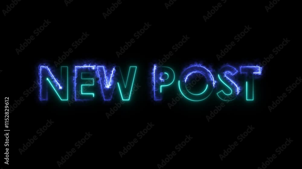 New post neon bright colorful animation on black background.