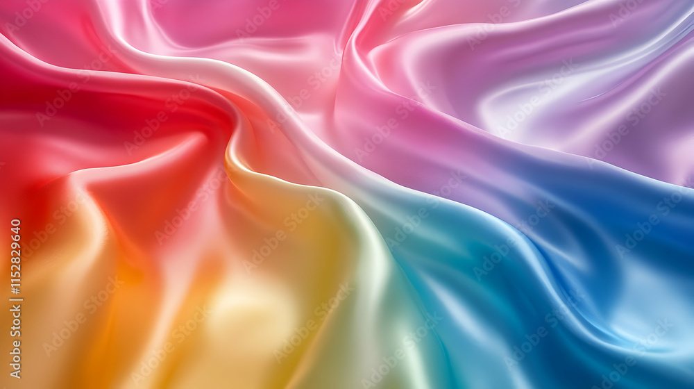 Fototapeta premium Rainbow Silk Fabric, A Dreamy Pastel Drape, Shows Softness and Elegance with Vibrant Hues.