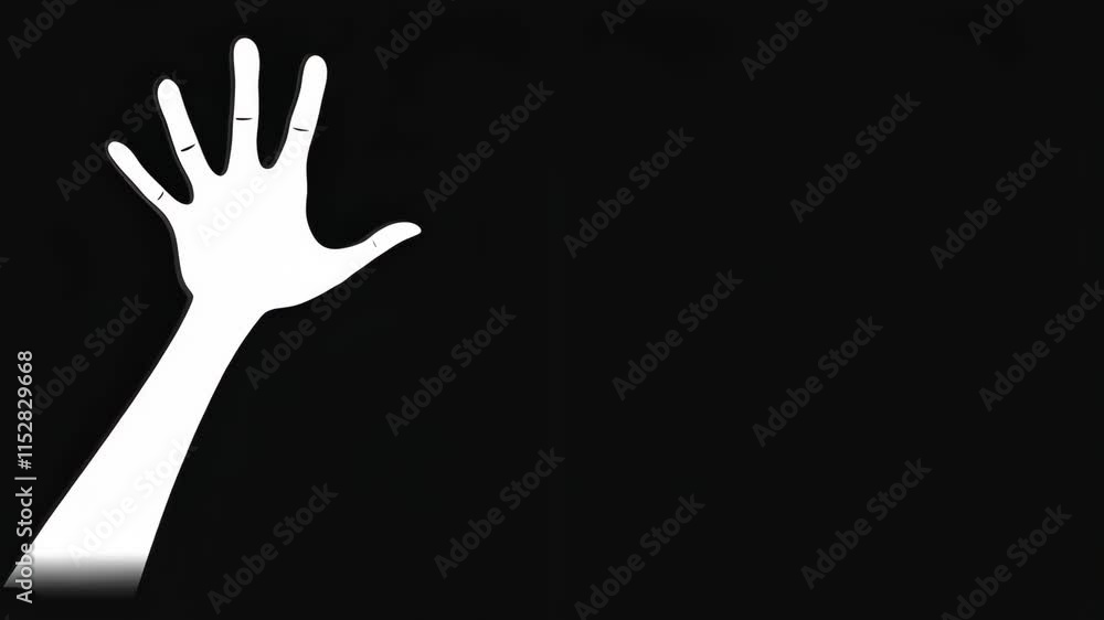 White hand silhouette reaching upward against a black background during a creative expression activity White hand silhouette reaching upward against a black background during a creative expression activity