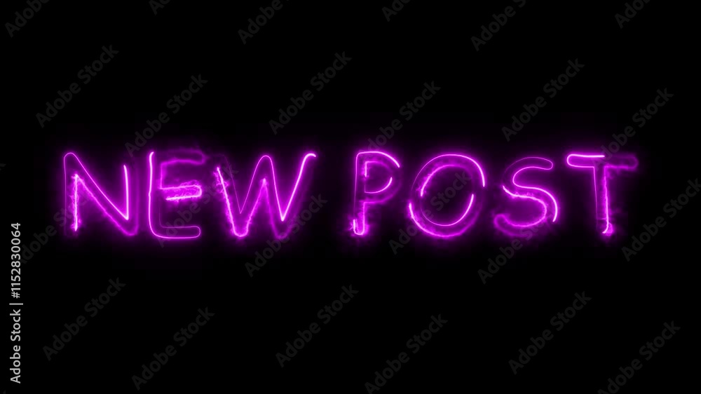New post neon bright magenta color animation on black background. New post neon bright magenta color animation on black background.