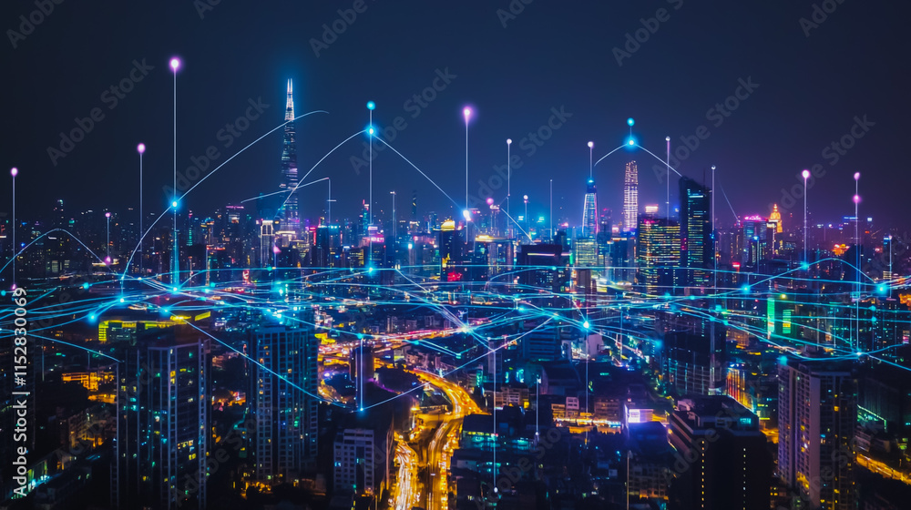 custom made wallpaper toronto digitalSmart digital city with connection cyber security network reciprocity over the cityscape . future smart wireless digital city and social media networking systems that connects people within the city