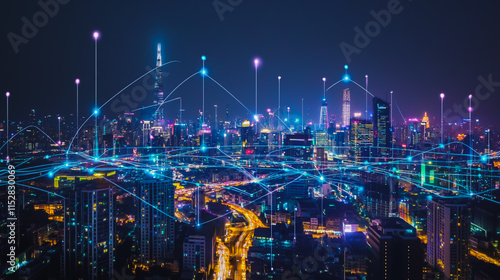 Wallpaper Mural Smart digital city with connection cyber security network reciprocity over the cityscape . future smart wireless digital city and social media networking systems that connects people within the city Torontodigital.ca
