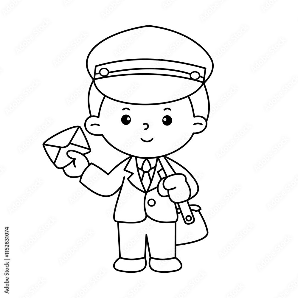 Vector of careers character outline of a postman for coloring book Vector of careers character outline of a postman for coloring book