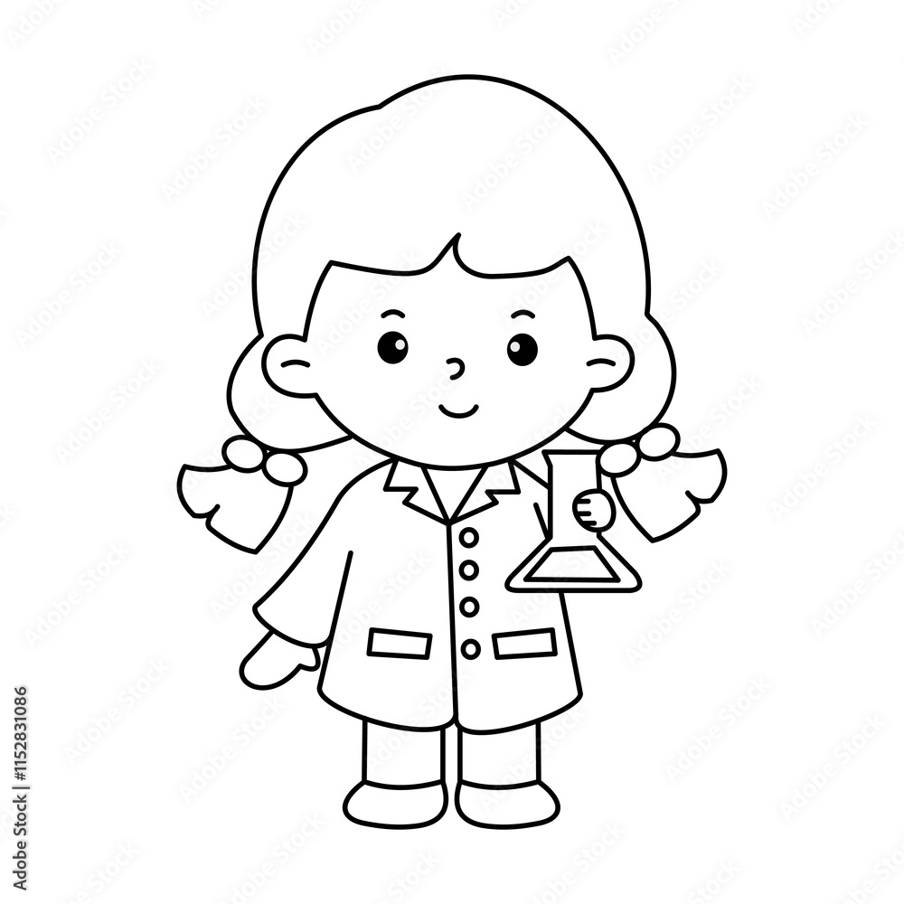 Vector of careers character outline of a scientist for coloring book Vector of careers character outline of a scientist for coloring book