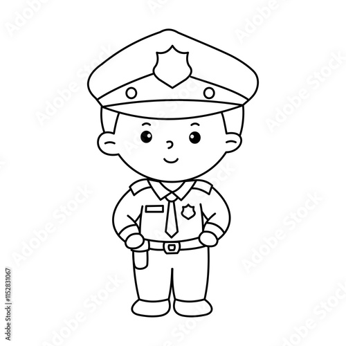 Vector of careers character outline of a police officer for coloring book