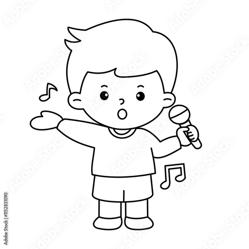 Vector of careers character outline of a singer for coloring book