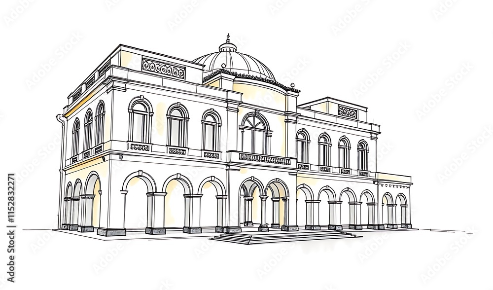 Elegant Classic Building: Line Art Illustration. AI Generated Elegant Classic Building: Line Art Illustration. AI Generated