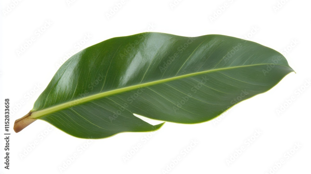 Obraz premium A vibrant green leaf with a smooth texture, showcasing its natural beauty and organic form against a plain background.