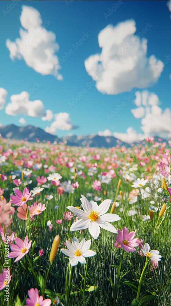 A beautiful, sun-drenched spring summer meadow. Natural colorful panoramic landscape with many wild flowers of daisies against blue sky. A frame with soft selective focus.
A beautiful, sun-drenched spring summer meadow. Natural colorful panoramic landscape with many wild flowers of daisies against blue sky. A frame with soft selective focus.