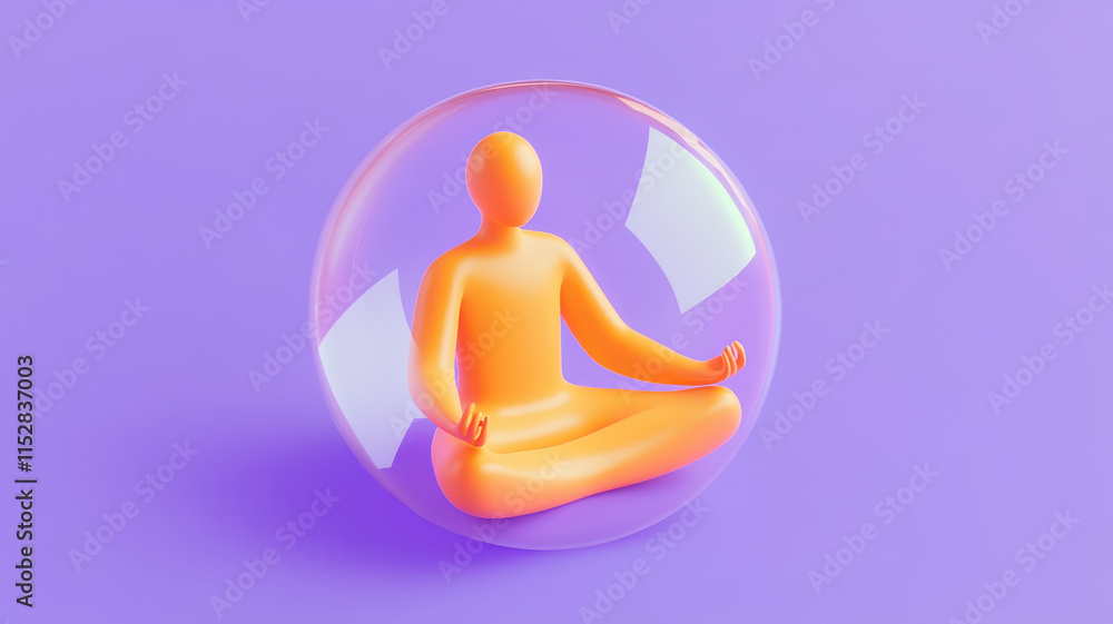 Person meditating in glowing transparent bubble, creating serene atmosphere. This unique scene evokes tranquility and mindfulness Person meditating in glowing transparent bubble, creating serene atmosphere. This unique scene evokes tranquility and mindfulness