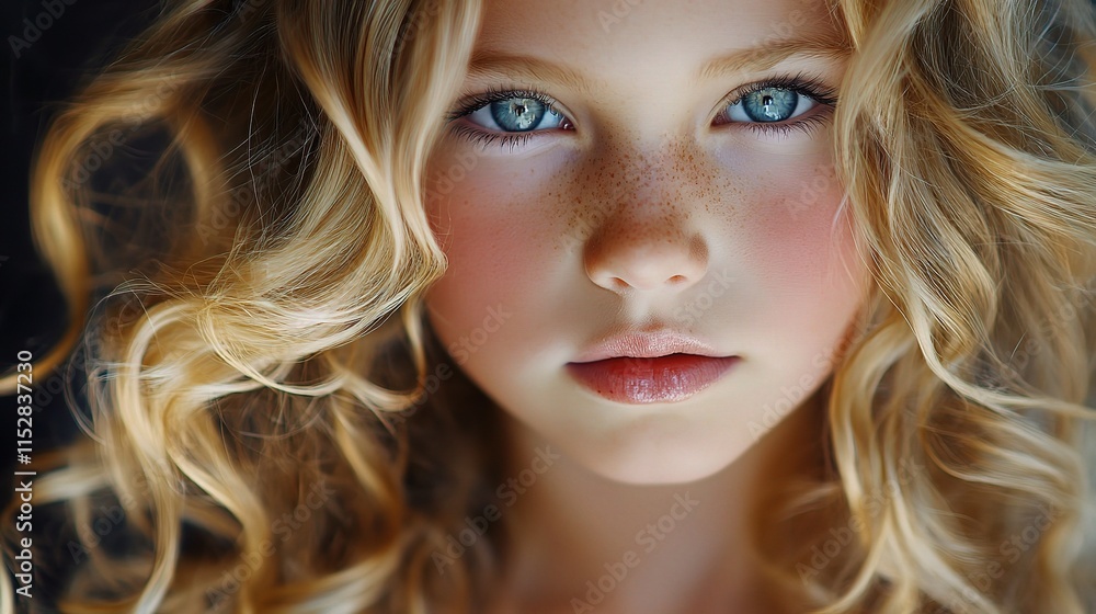 Fototapeta premium Beautiful Blonde Girl with Long Shiny Wavy Hair Posing Elegantly