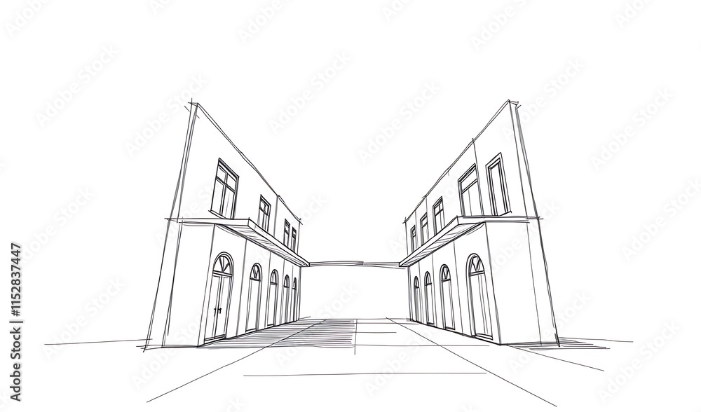 Fototapeta premium Elegant Hand-Drawn Sketch: Minimalist Building Design. AI Generated