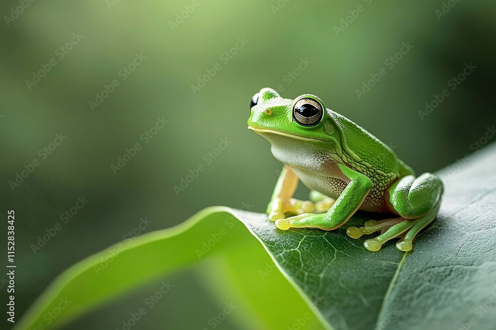 Captivating Macro Shot of a Bright Green Tree Frog Amidst Lush Green Background in Natural Habitat Showcasing Wildlife Beauty Captivating Macro Shot of a Bright Green Tree Frog Amidst Lush Green Background in Natural Habitat Showcasing Wildlife Beauty